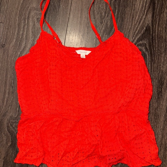 Sim & Sam Tops - Sim & Sam Red Eyelet Cropped Camisole Top